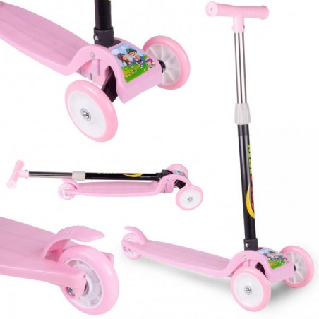 Trotineta tip scooter cu 3 roti, inaltime reglabila, frana picior, 45 x 22 x 56 cm, roz