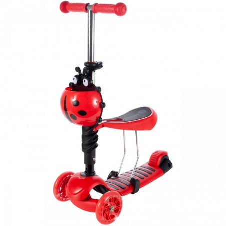 Trotineta buburuza tip scooter cu 3 roti, efecte lumini, inaltime reglabila, frana picior, 61 x 26 x 59 cm, rosu