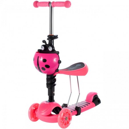 Trotineta buburuza tip scooter cu 3 roti, efecte lumini, inaltime reglabila, frana picior, 61 x 26 x 59 cm, roz