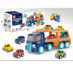 Camion remorcare pentru copii, masinute incluse, avion, surubelnita, plastic, multicolor