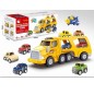 Camion remorcare pentru copii, efecte sunete si lumini, masinute incluse, avion, plastic, galben