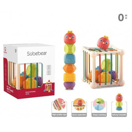 Cub interactiv senzorial, 6 forme incluse, plastic, multicolor