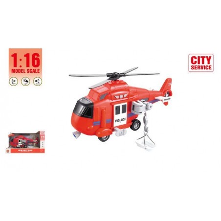 Elicopter pompieri pentru copii, efecte lumini si sunet, 27 x 13,5 x 11 cm, plastic, rosu