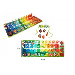 Puzzle educativ pentru copii, forme geometrice, animale, semne matematice, lemn, multicolor