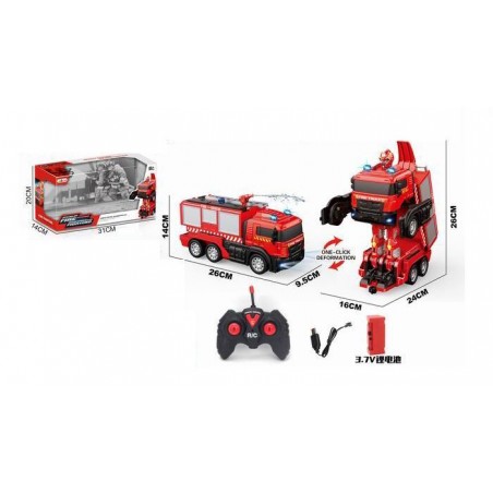 Masinuta de pompieri robot cu telecomanda, emite sunete si lumini, 25,5 x 10 x 14 cm, plastic, rosu