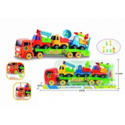 Camion remorcare pentru copii, 3 masinute incluse, surubelnita, cheie, 39 x 8 x 14,5 cm, plastic, multicolor