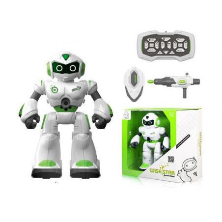 Robot interactiv cu telecomanda pentru copii, emite sunete si lumini, merge, danseaza, 26 x 19 x 9,5 cm, plastic, alb