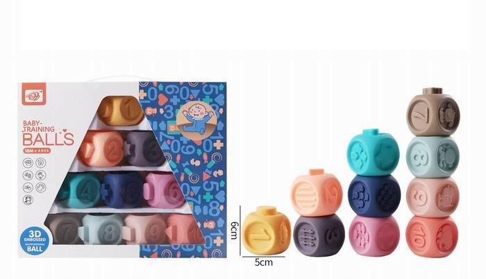 Set cuburi senzoriale pentru copii, 10 piese, forme geometrice, cifre ...
