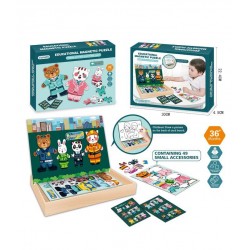Puzzle magnetic educativ teddy bear, 43 piese, animale, marker inclus, piele, multicolor