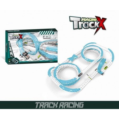 Circuit auto cu lansator, 2 masini incluse, incarcare USB, plastic, multicolor