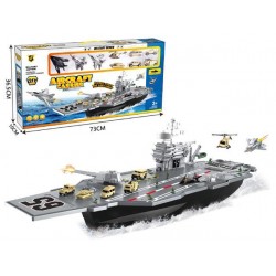Set nava militara cu portavion/masinute, 10 figurine incluse, avion, elicopter, 70,5 x 19,5 x 8,5 cm, plastic, multicolor