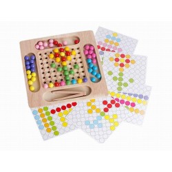 Joc Montessori de indemanare, 64 bile colorate din lemn, 3 ani+