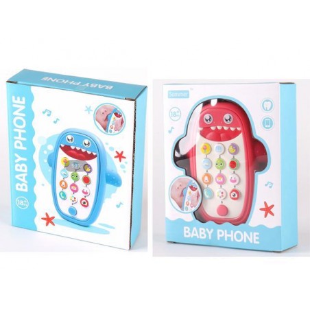 Telefon muzical pentru copii, emite sunete si lumini, 13 butoane, sunete animale, 13 x 7,5 x 2,5 cm, albastru, cauciuc