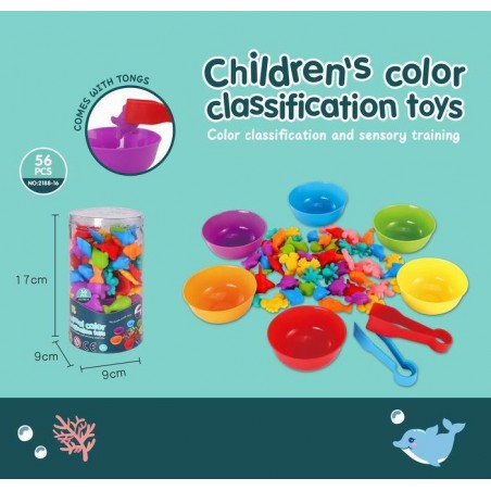 Joc educativ sortare si invatare animale marine, 56 de piese, dimensiune animale 4 x 4 cm