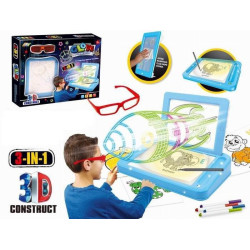 Tabla desenat 3 in 1 cu lumina 3D, 10 coli, 14 markere incluse, ochelari 3D, 30 x 19 x 4 cm, albastru