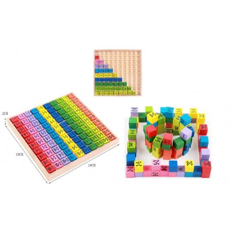 Joc educativ tabla inmultirii, 19.5 x 19.5 x 2 cm, material lemn, 3 ani+