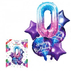 Aranjament Happy Birthday, cifra 0, dimensiune 100 cm, set 6 baloane