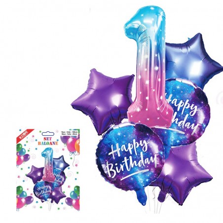 Aranjament baloane, set 6 bucati, forma cifra 1, dimensiune 100 cm