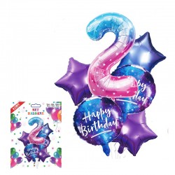 Set 6 baloane folie metalizata, cifra 2, inaltime 100 cm, multicolor