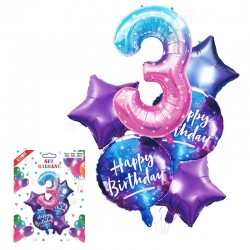 Set petrecere Happy Birthday, balon cifra 3 cu inaltimea de 100 cm, material folie