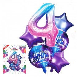 Kit 6 baloane folie metalizata, cifra 4, inaltime 100 cm, multicolor