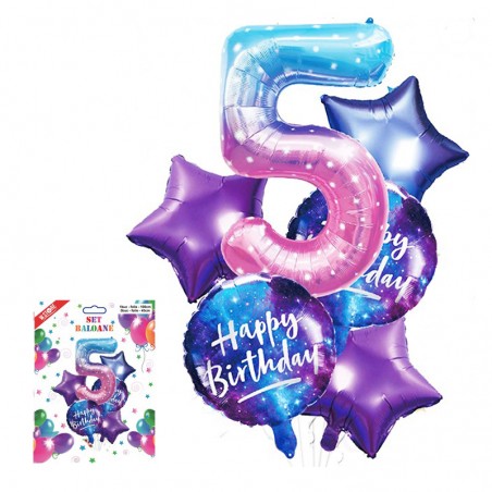 Aranjament baloane, set 6 bucati folie, cifra 5, inaltime 100 cm