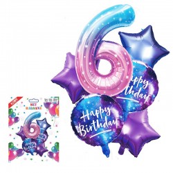 Kit aranjament baloane folie pentru petrecere, cifra 6, dimensiune 1 metru, multicolor