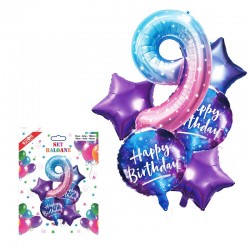 Set baloane Happy Birthday, cifra 9, inaltime 1 metru, folie aluminiu