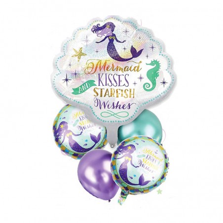 Kit baloane tematica sirena, 2 baloane latex si 3 baloane folie