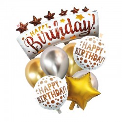 Set 8 baloane Happy Birthday pentru petrecere, folie aluminiu si latex