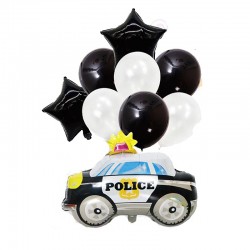 Aranjament baloane alb negru, tematica politie, set 9 bucati, folie latex