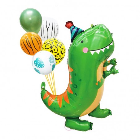 Kit 6 baloane petrecere, dinozaur, folie si latex, multicolor