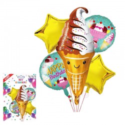 Aranjament baloane tematica Happy Birthday, forma inghetata, set 5 bucati