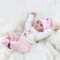 Papusa bebelus 55 cm, aspect realist, hainute roz, 5 accesorii, suzeta magnetica