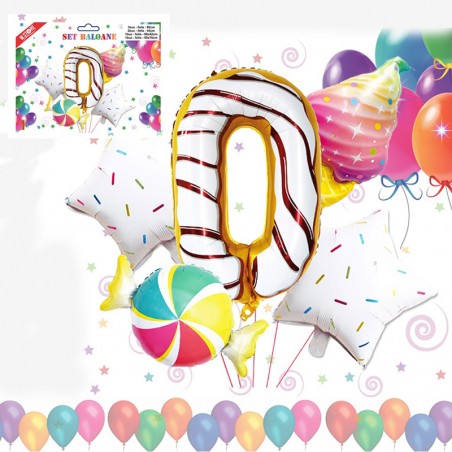 Balon folie cifra 0, inaltime 80 cm, set 5 piese decor party, Candy multicolor