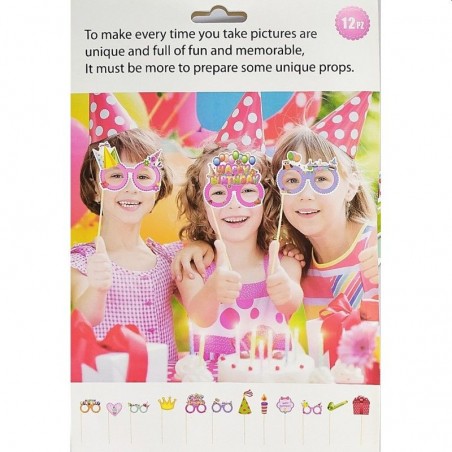 Propsuri Happy Birthday, set 12 piese, diverse accesorii party