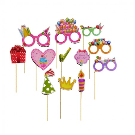 Propsuri Happy Birthday, set 12 piese, diverse accesorii party