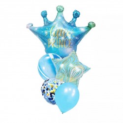 Set 5 baloane, aranjament Little Prince, folie si latex albastru