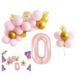 Aranjament 31 baloane, Cifra 0, inaltime 70 cm, roz auriu