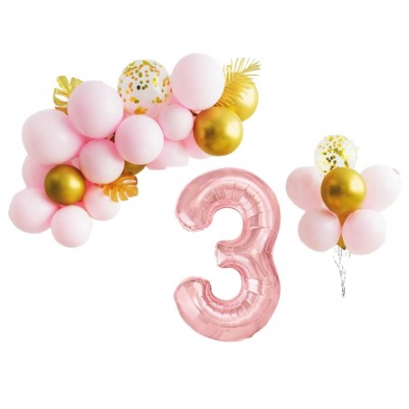 Set party, 31 baloane latex si folie, aranjament Cifra 3, inaltime 70 cm
