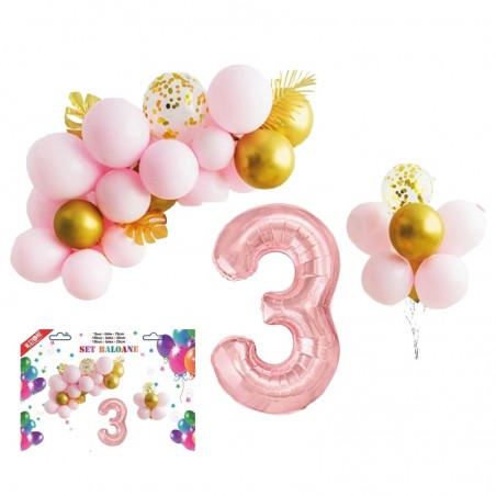 Set party, 31 baloane latex si folie, aranjament Cifra 3, inaltime 70 cm