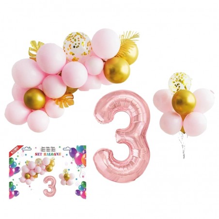 Set party, 31 baloane latex si folie, aranjament Cifra 3, inaltime 70 cm