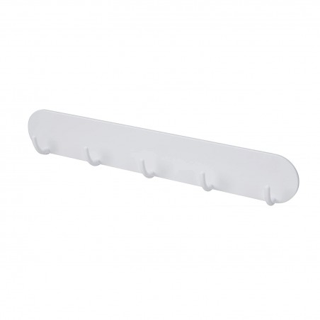 Cuier din plastic pentru perete, 5 carlige, lungime 28 cm, alb