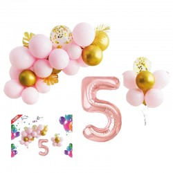Kit aranjament 31 baloane, roz auriu, Cifra 5, diferite dimensiuni