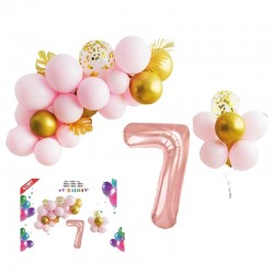 Aranjament 31 baloane, Cifra 7, inaltime 70 cm, roz auriu