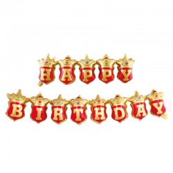 Set baloane party, ghirlanda Happy Birthday, rosu auriu