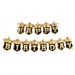 Kit baloane folie, tematica Happy Birthday, negru auriu