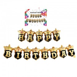 Kit baloane folie, tematica Happy Birthday, negru auriu
