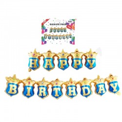 Set baloane folie Happy Birthday, ghirlanda party, albastru auriu