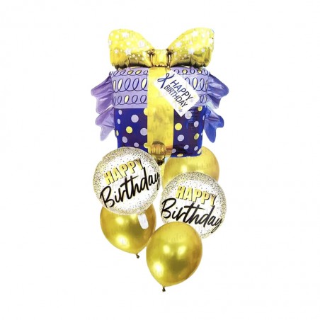 Aranjament baloane Happy Birthday, 6 piese, auriu